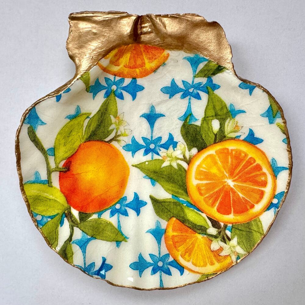 Citrus Floral Trinket Dish | Scallop Shell Jewelry Dish | Coastal Decor - Picture 3 of 5